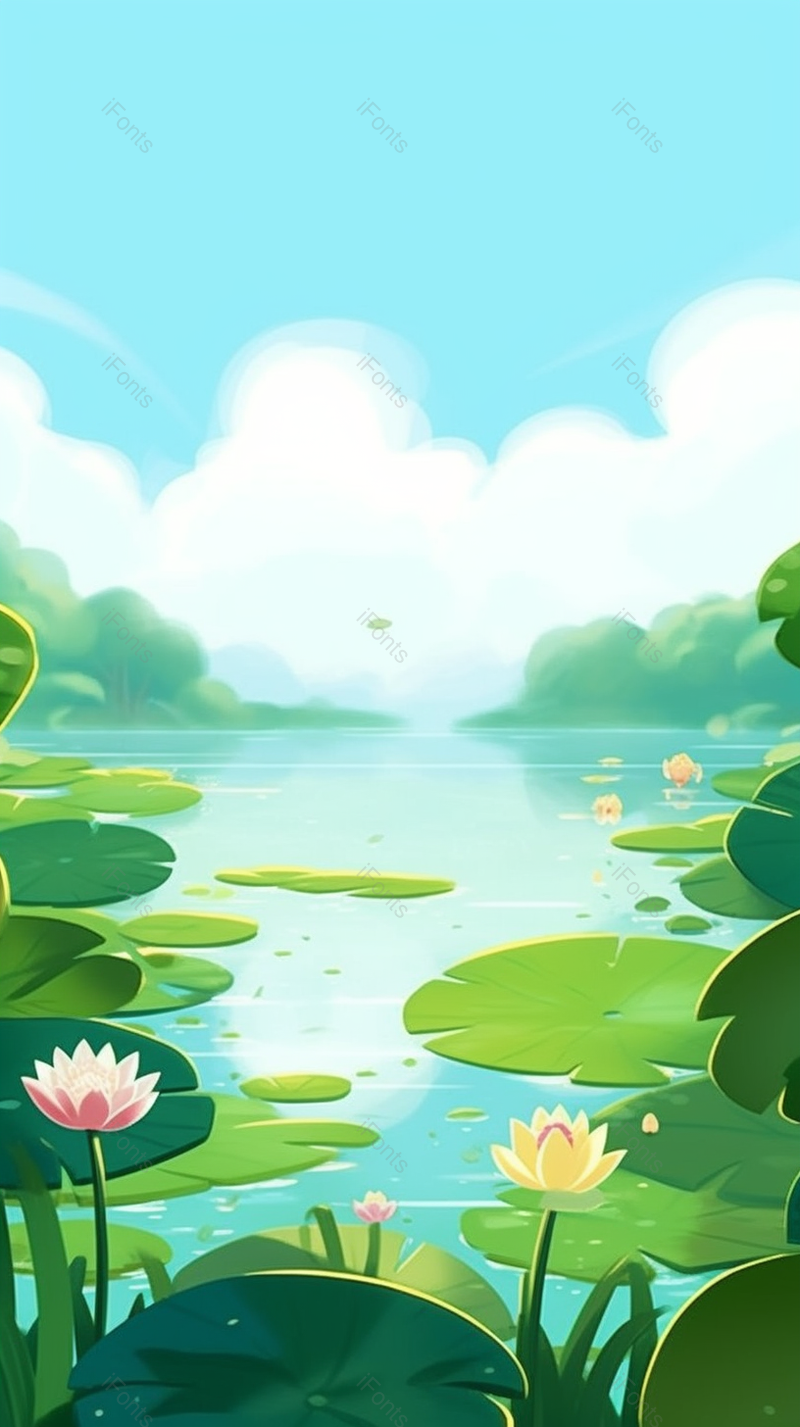 清新风格绿色夏天池塘荷叶荷花背景,插画/手绘图,插画/手绘图库,插画/手绘图下载,插画/手绘
